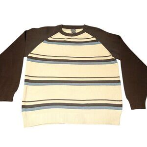 Y2K Raglan Sweater Knit Vintage Stripe 90s Ska Skater Retro Unisex Crew Blue Ink